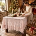 thumbnail image 4 of Ruffle Lace Round Tablecloth Vintage Floral Sheer Table Cover with 3-Inch Ruffle Edge Soft Polyester Holiday Dining Decor 55.12 in Pink, 4 of 4