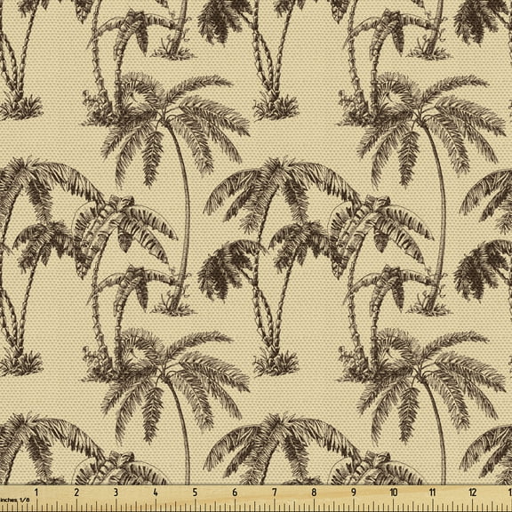 Ambesonne Tree Fabric by the Yard Upholstery, Tropical Palms Hawaii, 10 Yards, Sand Brown Chocolate