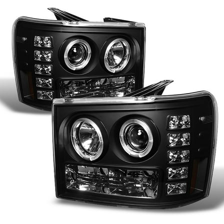 AKKON - For GMC Sierra 1500/2500/3500 Pickup Truck Black Bezel Dual Halo LED Projector Headlights Replacement