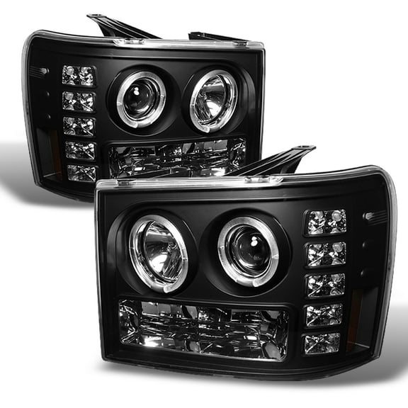 AKKON - For GMC Sierra 1500/2500/3500 Pickup Truck Black Bezel Dual Halo LED Projector Headlights Replacement