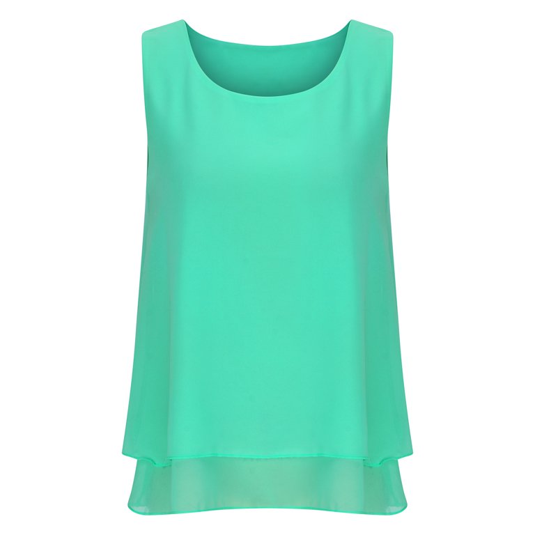 RQYYD Reduced Women's Plus Size Sleeveless Chiffon Tank Top Double Layers  Casual Blouse Tunic Summer Scoop Neck Loose Shirts(Green,4XL) 