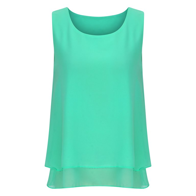 RQYYD Reduced Women's Plus Size Sleeveless Chiffon Tank Top Double Layers  Casual Blouse Tunic Summer Scoop Neck Loose Shirts(Green,XL)