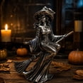 thumbnail image 4 of Halloween Resin Witch Figurines, Vintage Gothic Witch Desktop Decorations, Black Resin Statue for Bedside, Shelf, Mantel, 4 of 7
