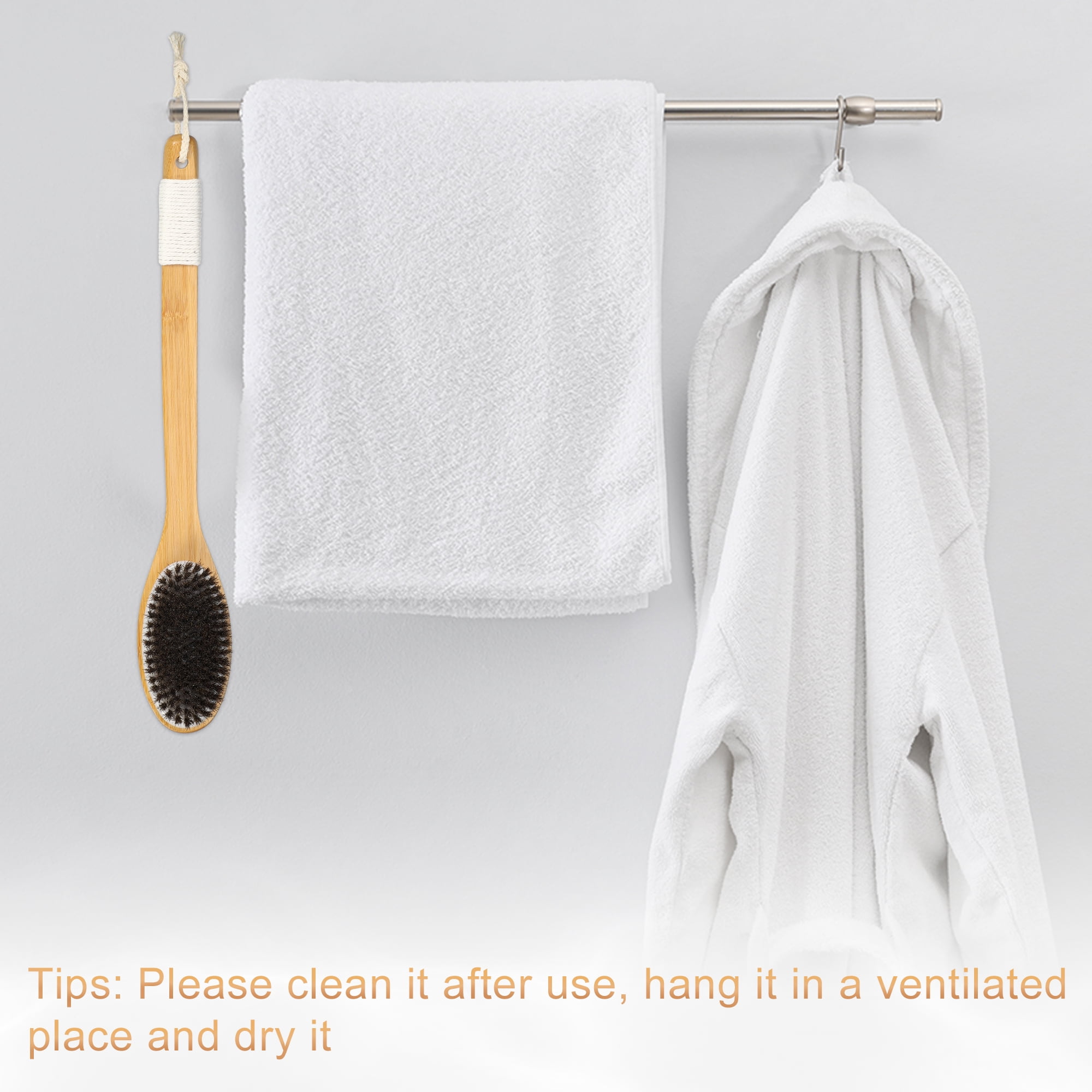 Unique Bargains Horsehair Dry Brushing Curved Long Handle Body Brush Black