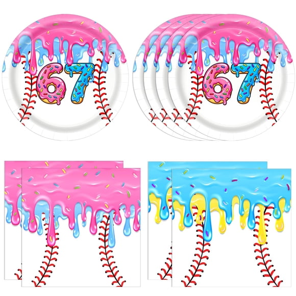 Set de platos y servilletas para fiesta Funnio lucu 6 7 Meme Baseball