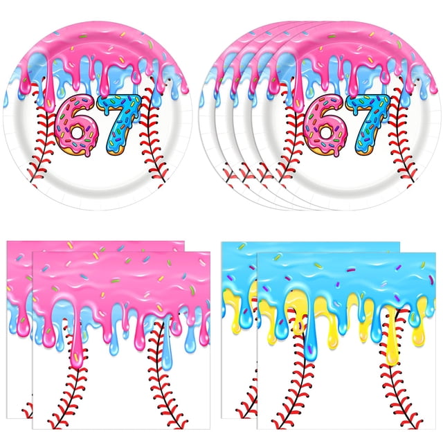 Set de platos y servilletas para fiesta Funnio lucu 6 7 Meme Baseball