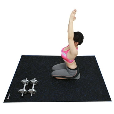 RevTime Rubber Gym Equipment & Weight Mat 6 x 4 Feet, 1/4" Heavy Duty Durable Rubber Mat, Black with Blue Flecks