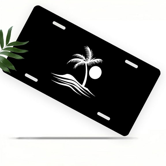 License Plate, Tropical Island Icon Decorative Front,Personalized Stainless Steel License Plate Cover For Men Women,12.2" X 6.2"