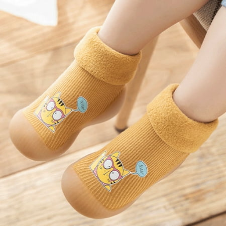 

〖Roliyen〗Toddler Shoes Baby Toddler Girls Shoes Slipper Kids Knit Soft Stocking Sole Solid Rubber Socks Warm Boys Baby Shoes