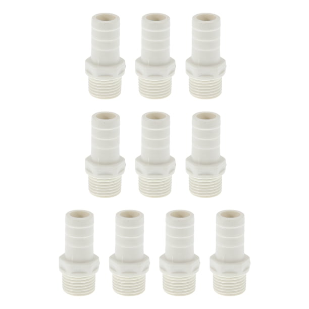 Conector de tubo de plástico con rosca macho de 1/2" 0.6" recto, color blanco, 10 piezas