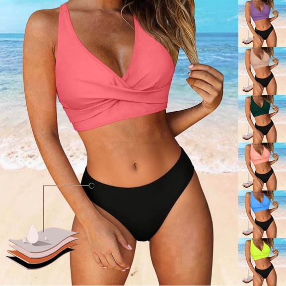 Women's High Waisted Bikini Sets Two Piece Swimsuit Tummy Control Bathing Suit V Neck Swimwear Swim Suit Yellow XL(XL)