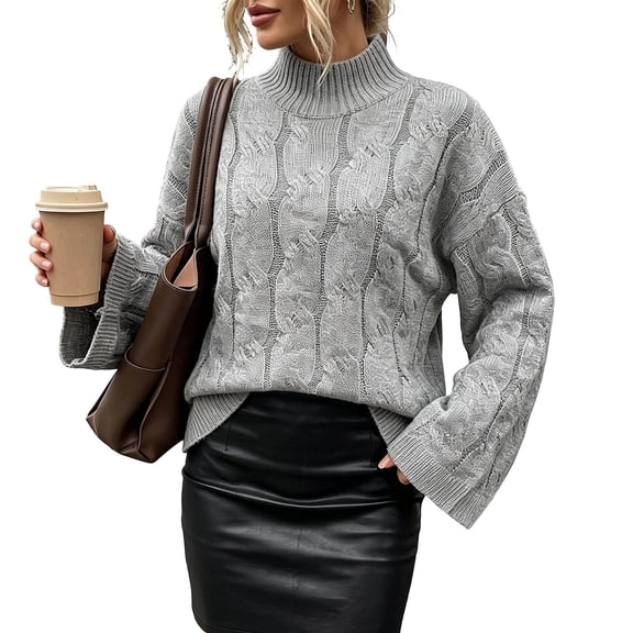 FAIWAD Sweaters for Women Cable Knit Mock Neck Long Sleeve Pullover Tops Casual Daily Wear