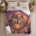 thumbnail image 5 of Two Wolves under Full Moon with Feathers and Circle, Mystical Wildlife Motif for Wolf Lovers, Anniversary Gift, Cozy Flannel Blanket for Cabin and Bedroom, Rustic Home Decor, 5 of 9