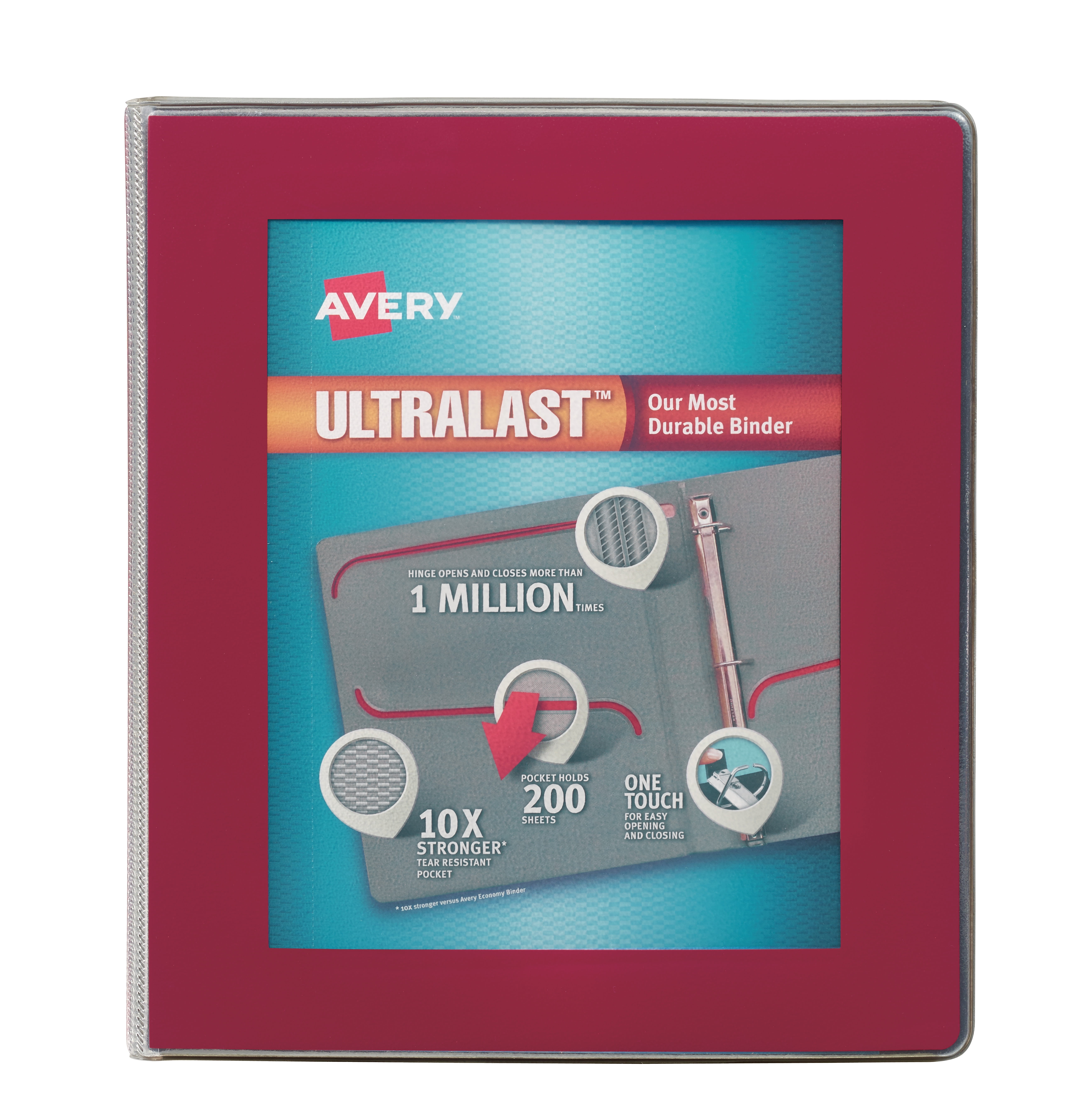 Avery Ultralast 3 Ring Binder, 1 Inch Slant Rings, 1 Red Binder (79736)