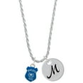 thumbnail image 1 of Delight Jewelry Silvertone Blue Policeman's Badge Silvertone Script Initial Disc - M - Charm Necklace, 20"+3", 1 of 4