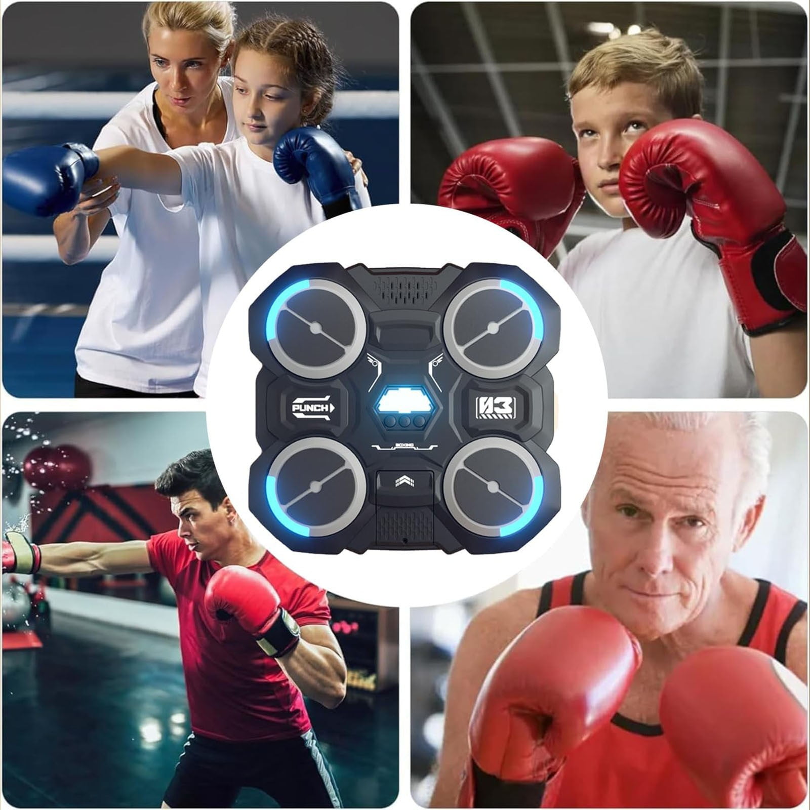 Music Boxing Machine with LED Counter, Boxing Trainer with Gloves for Home Gym, 3 Modes Bluetooth Fitness Equipment for Cardio Workout