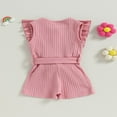 thumbnail image 4 of Toddler Baby Girl Clothes Rompers Ribbed Ruffle Sleeveless Button Belted Romper Short Jumpsuit Summer Outfit Brick Red 12-18 Months, 4 of 7