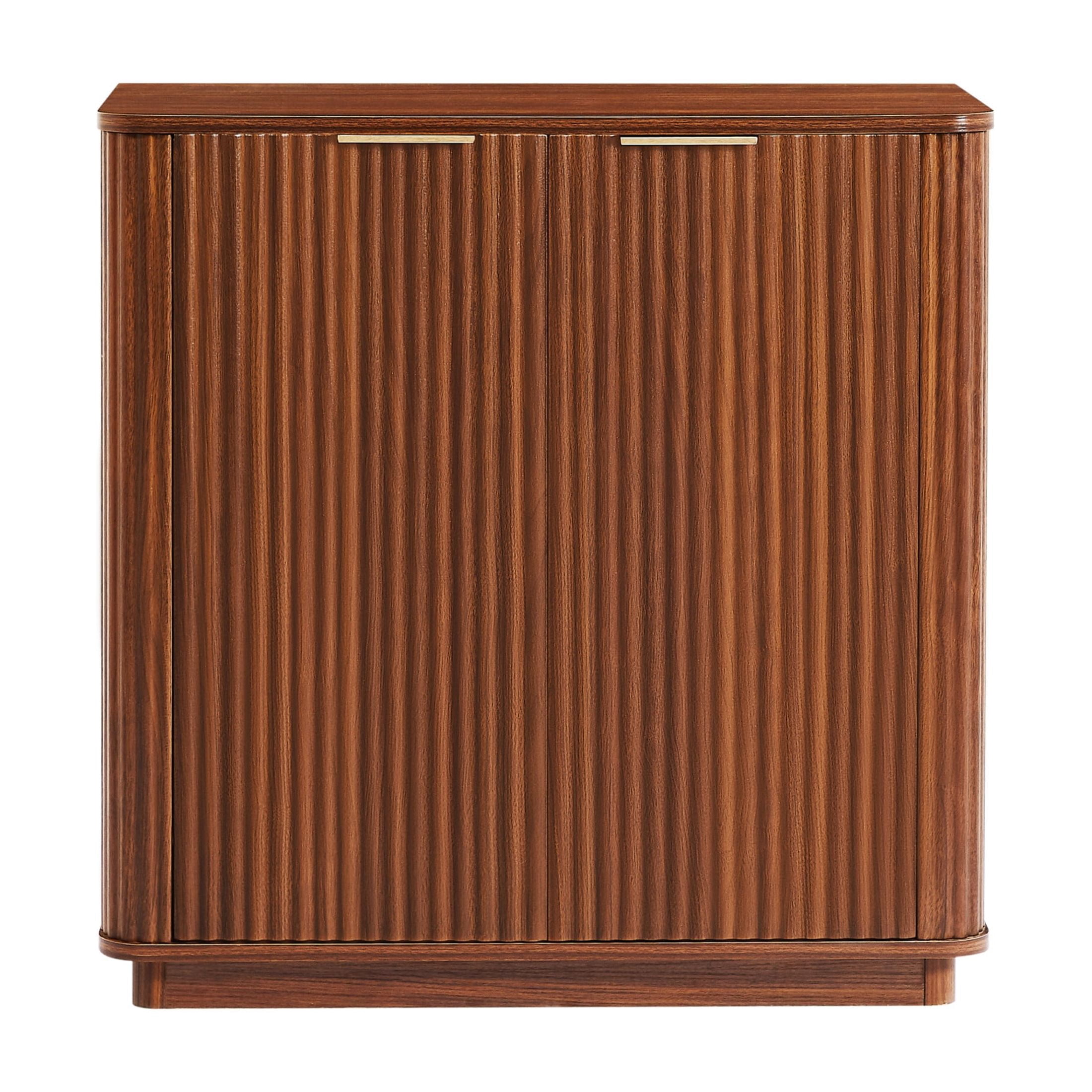 Noble House 31.5" Buffet Cabinet with Curved Wave Design, Adjustable Shelf, Modern Sideboard, Walnut