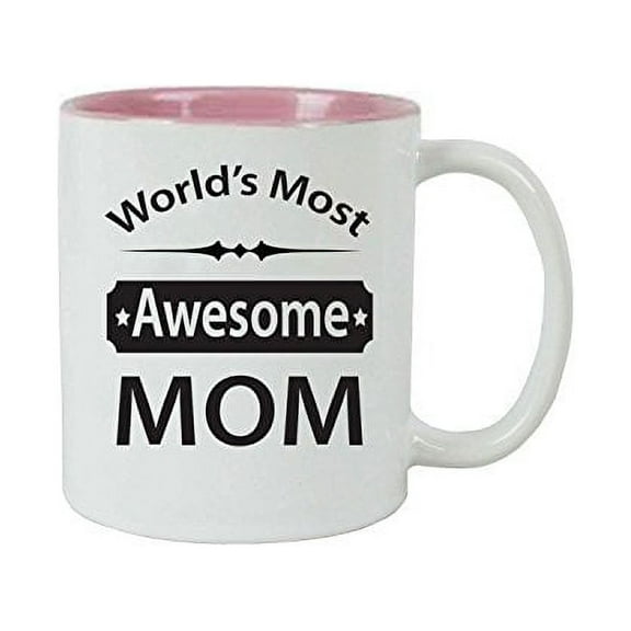 World's Most Awesome MOM 11 oz White Ceramic Coffee Mug (Pink)