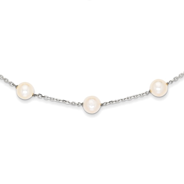 14K White Gold White FW Cultured Pearl Necklace 18 Inch