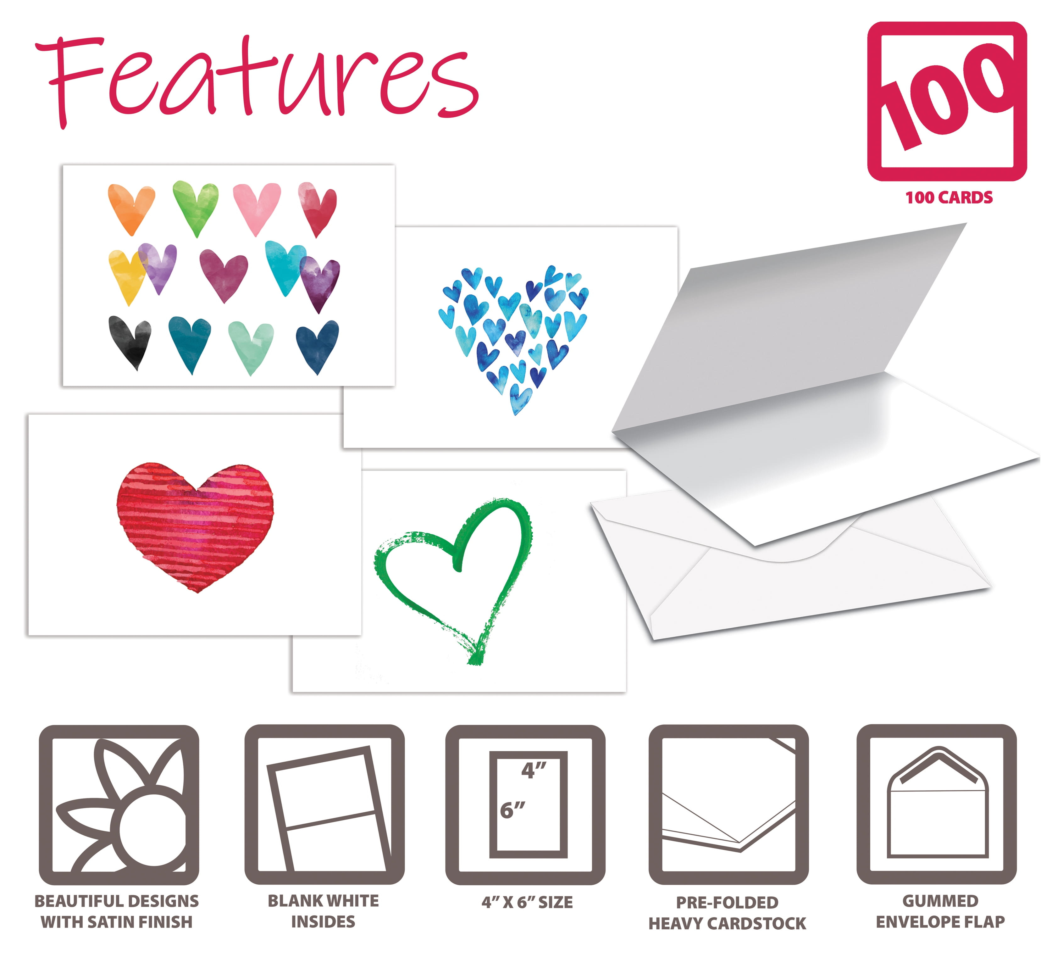 Better Office All Occasion Greeting Cards with Envelopes 4" x 6" Assorted Designs 100/Pack (64563)