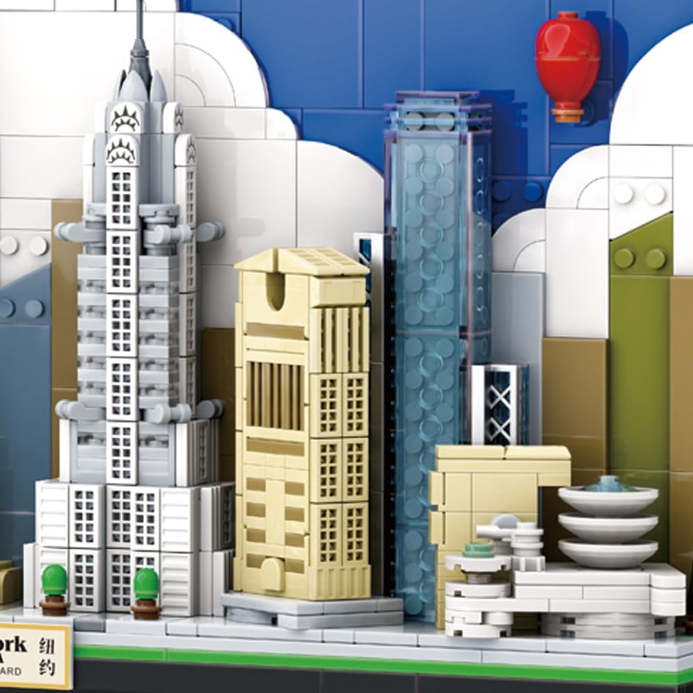 New York City Skyline Building Block Set – 1101 Pieces City Postcard Model Kit, 15.1 x 3.3 x 11.3 in, for Adults ,NYC Landmark-Inspired Display for Home or Office