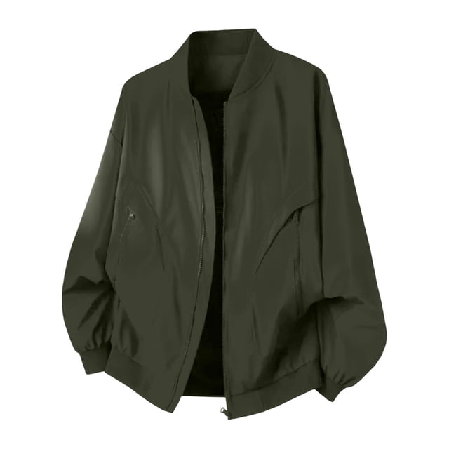 WRKEKC Manteau de Travail Décontracté pour Homme à Col Rond, Manches Longues, Léger et Polyvalent, avec Poches, pour Tenue Urbaine de Bureau et Style de Rue Moderne, Couleur Unie Vert Armée TG
