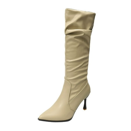 GHSOHS Cowboy Boots for Women Knee High Boots Western Boots Spicy Girl PU Party Knee High Boots High Heels Over Knee Pleated Suede Long Boots Comfort Rain Boots Dress Shoes Shoes Slouch Boots Size 38
