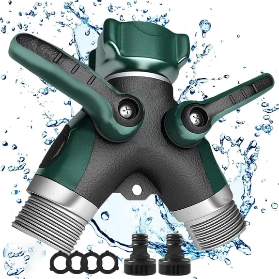 USIONE 2 Way Garden Hose Splitter, Heavy Duty Metal Y Spigot Adapter with Shut Off Valves, 3/4" Standard Thread Outdoor Faucet Water Splitter for Garden Hose