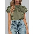 thumbnail image 7 of PRETTYGARDEN Business Casual Tops for Women Blouses Summer Short Sleeve Ruffle Satin Work Office Attire, 7 of 7
