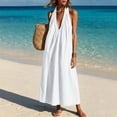 thumbnail image 2 of Yeaiivve Maxi Dresses for Women Linen Sleeveless V Neck Halter Dress Smocked Flowy Beach Long Dress Boho Vacation Dresses White,XL, 2 of 8