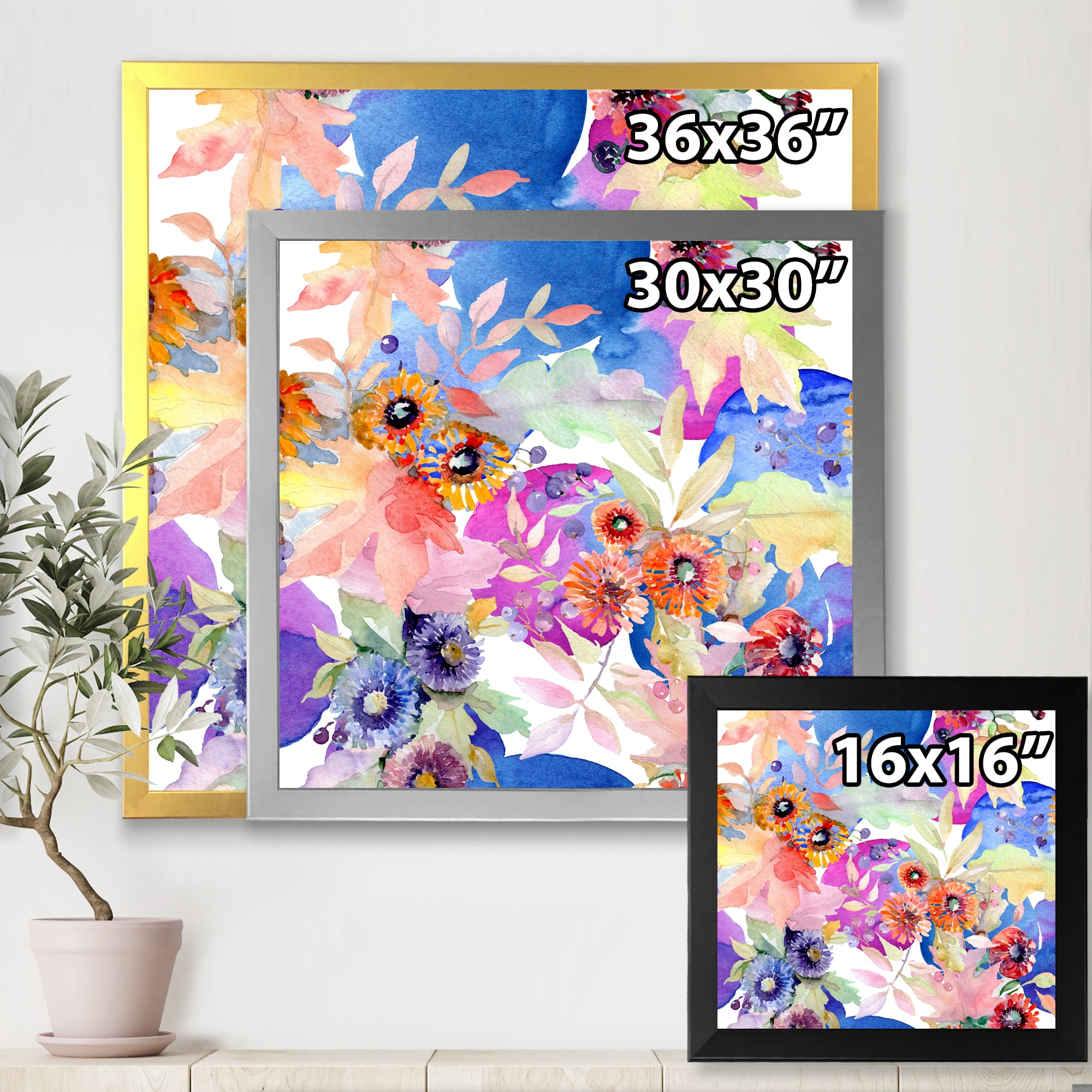 Designart 'Wildflowers and Vibrant Wild Spring Leaves IV' Modern Framed Art Print