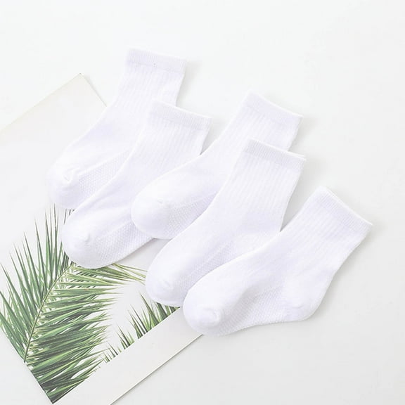 5 Pairs Kids Ankle Socks Boys Girls Cotton Solid Color Dress Socks for School Uniform, Sports and Casual Wear Athletic Socks Girls Crew White 6Y