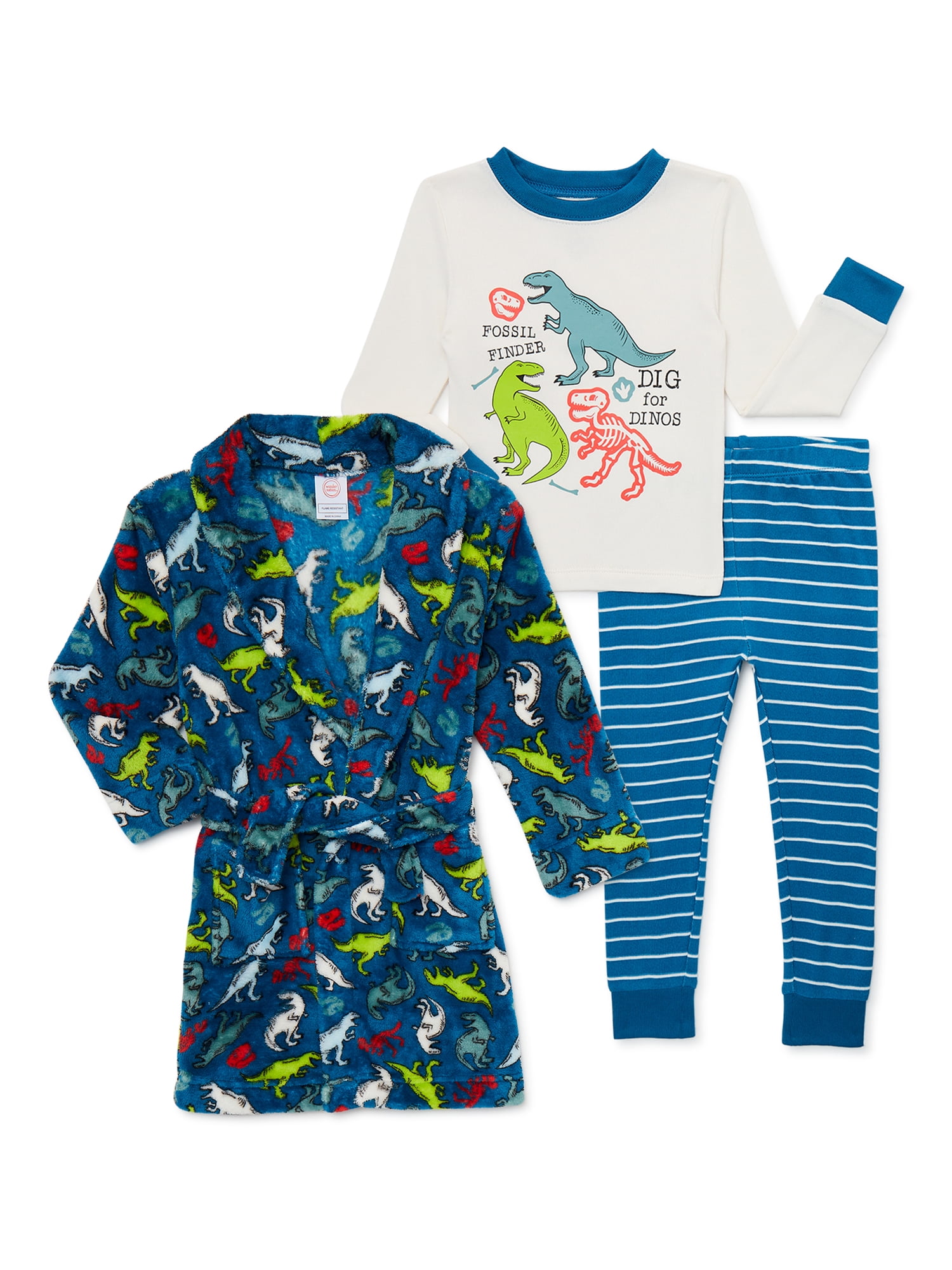 Wonder Nation Baby and Toddler Boy Pajamas and Robe Set, 3Piece Size