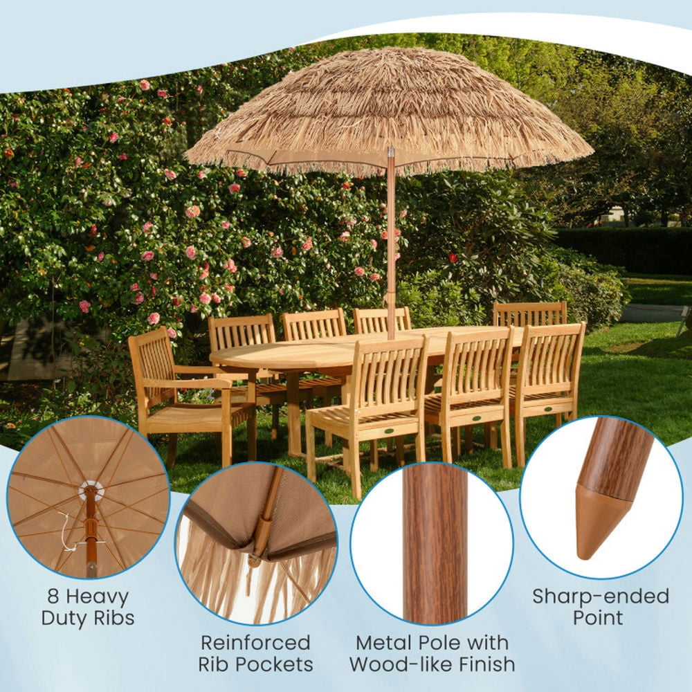 Aimee Lii 6.5 Feet Thatched Umbrella with Foldable Stand Push Button Tilt, Patio Umbrella, Outdoor Market Umbrella-Natural