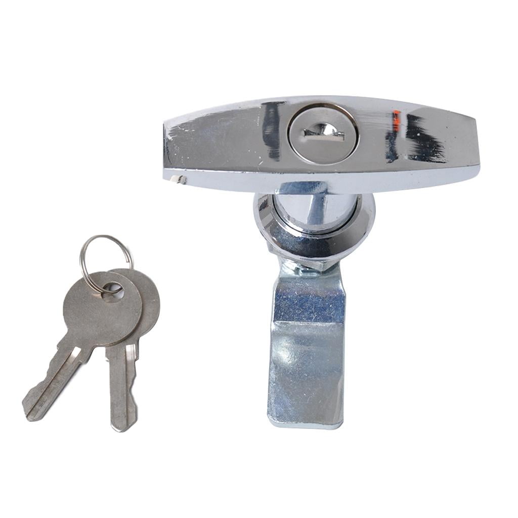2x Keyed T-Handle,Shed Door Opener handle type lock Hardware w/ 4 Keys for Trailer Toolbox Cabinet (Chrome)