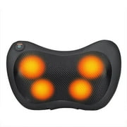 Health Care Adjustable Cervical Massage Heat Kneading Cushion Home Car use Shiatsu Massage Pillow Neck Support Pain Relief Lumbar Back Massage BLACK