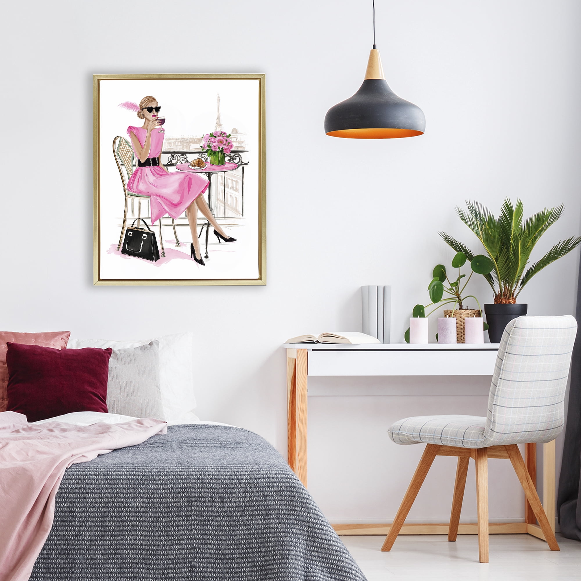 Stupell Industries Parisian Chic on Cafe Balcony Gold Framed Floater Canvas Wall Art, design by Jess Stempel