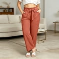 thumbnail image 5 of BiZtdJrK Womens Plus Size Cute Casual Pants Ruffle Elastic High Waisted Drawstring Summer Pant Fashion Streetwear Pants with Pockets Orange XXXL, 5 of 7
