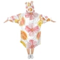 thumbnail image 2 of FORMRS Wearable Blanket Hoodie with Sleeves for Kids Cozy Flannel Sweatshirt, Floral Orange, 2 of 7