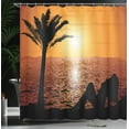 thumbnail image 4 of Ambesonne Retro Shower Curtain, Girl Tropic Beach with Sunset, 69"Wx75"L, Orange Black, 4 of 5