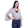 thumbnail image 3 of Moomaya Haut Court Imprimé pour Femmes Style Enveloppant Manches Longues à Volants Blouse d'Été Décontractée, 3 of 5