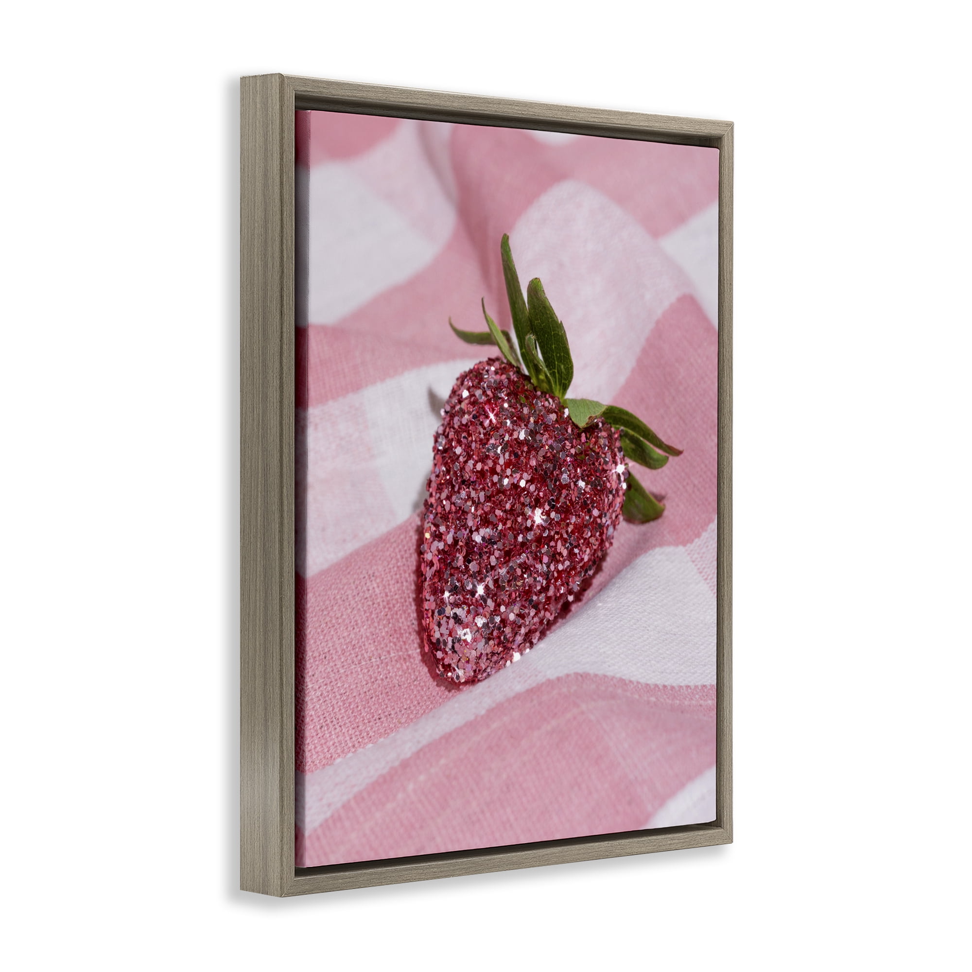 Stupell Industries Glimmer Strawberry on Pink Brown Framed Floater Canvas Wall Art, design by LISH Creative
