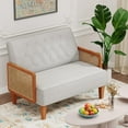 thumbnail image 5 of Love Seat Settee Mini Couch Upholstered Sofa with Natural Rattan Armrest Backrest Button Tufted Buckle Couch Banquette  Loveseat for Dining Living Room Bedroom Light Grey, 5 of 7