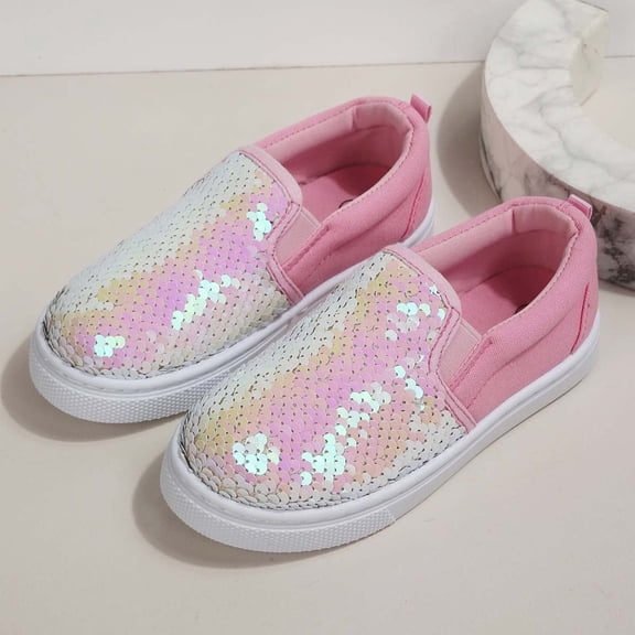 Rexoro Girls Canvas Shoes Slip On Sneakers Sparkle Sequins Everyday Walking