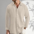 thumbnail image 2 of Zylarhe Mens Summer Shirts, Casual Men's Shirts Loose Fit Pleated Long Sleeve Shirt Button down Pajama Beige XL, 2 of 5