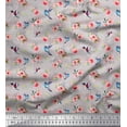 thumbnail image 1 of Soimoi Cotton Jersey Fabric Leaves,Floral & Hummingbird Bird Printed Fabric 1 Yard 58 Inch Wide, 1 of 1