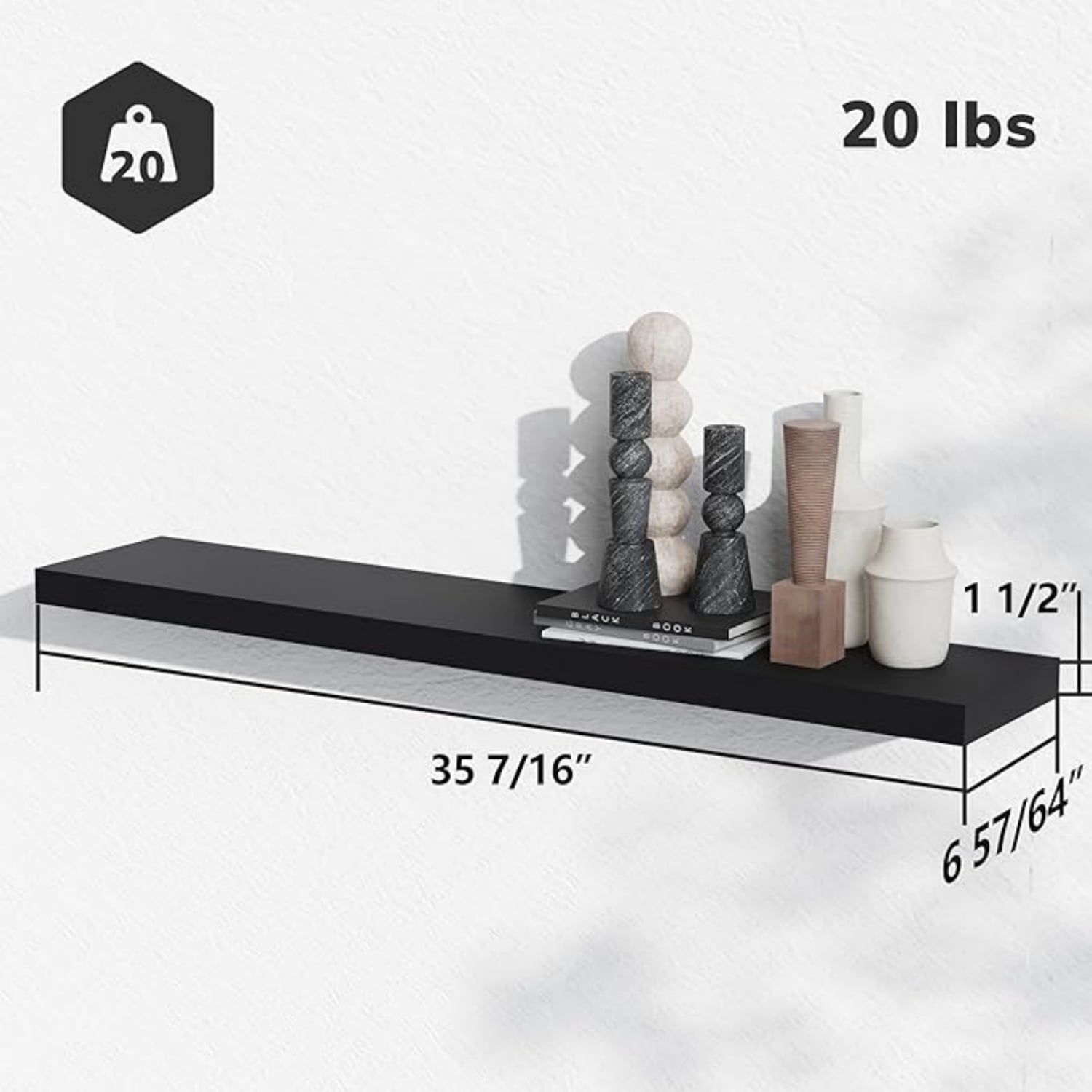 Floating Shelves, 35 Wx7 D Black Wall Mounted Wooden Shelves with Invisible Brackets Set of 2, Hanging Wall Shelves Decoration for Bedroom and Kitchen