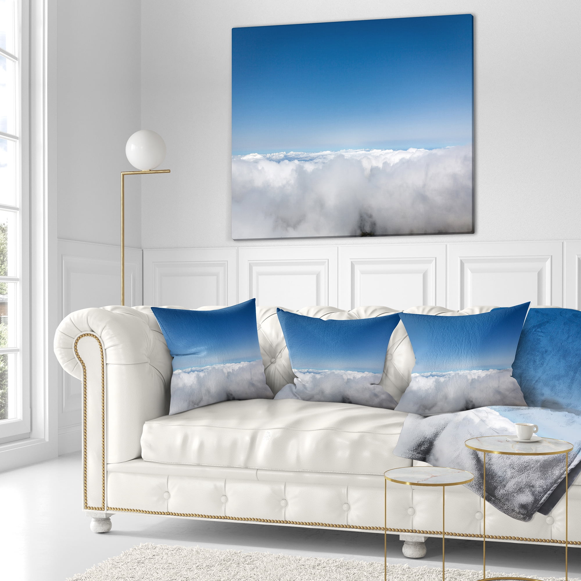 Designart Aerial View of Sky over Clouds - Contemporary Landscape Printed Throw Pillow - 18x18