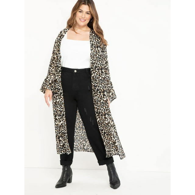 ELOQUII Elements Plus Size Leopard Print Duster with Statement Sleeves